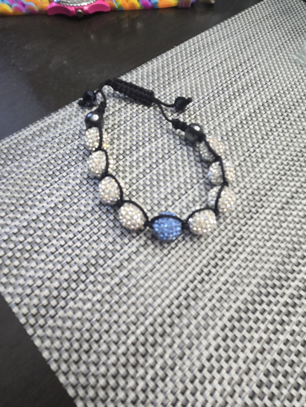 Sparkling Bead Macrame Bracelet - Blue and White